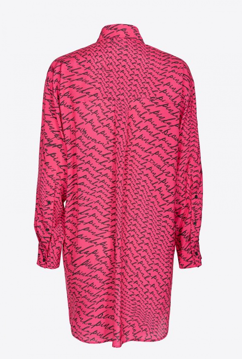 Pinko Long Shirt With Fluid Logo Print PINKO PINK/BLACK | SN-PKO33161