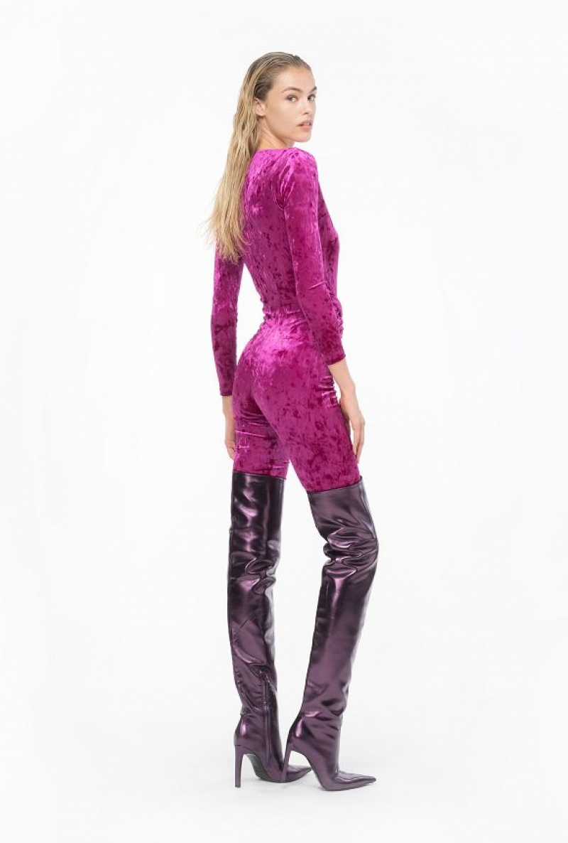 Pinko Long Velvet Jumpsuit BOUGAINVILLEA PURPLE | SN-PKO33090