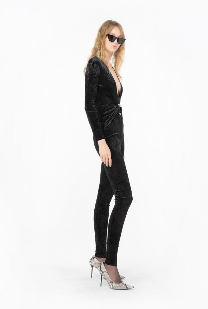 Pinko Long Velvet Jumpsuit LIMO BLACK | SN-PKO33089