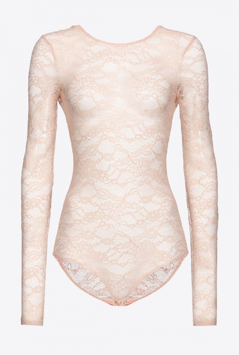 Pinko Long-sleeved Lace Bodysuit CAMEO PINK | SN-PKO33302