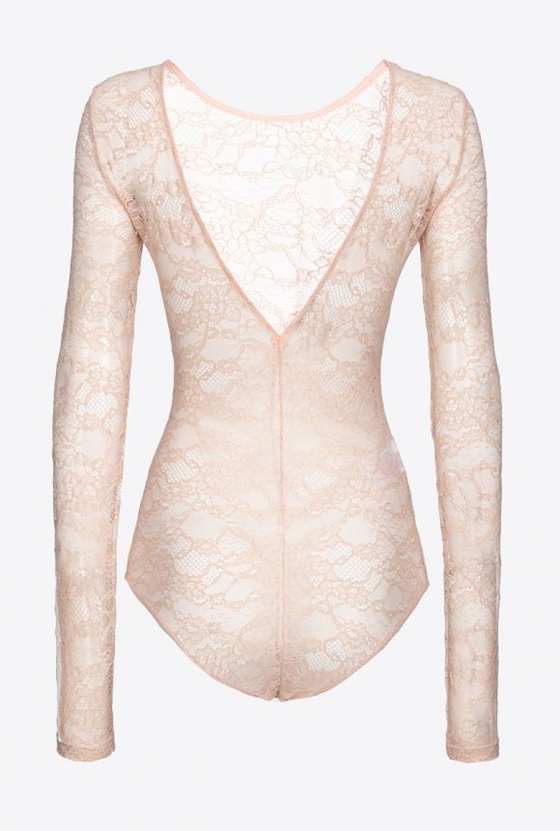 Pinko Long-sleeved Lace Bodysuit CAMEO PINK | SN-PKO33302