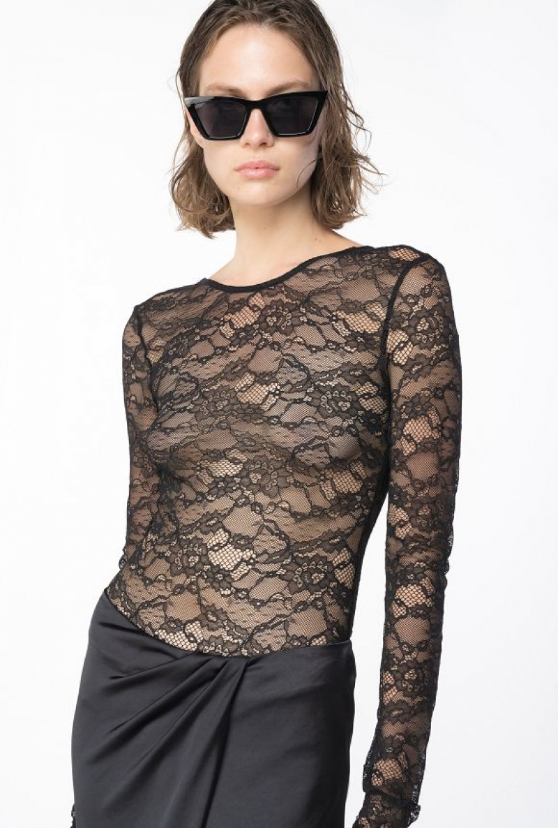 Pinko Long-sleeved Lace Bodysuit LIMO BLACK | SN-PKO33376