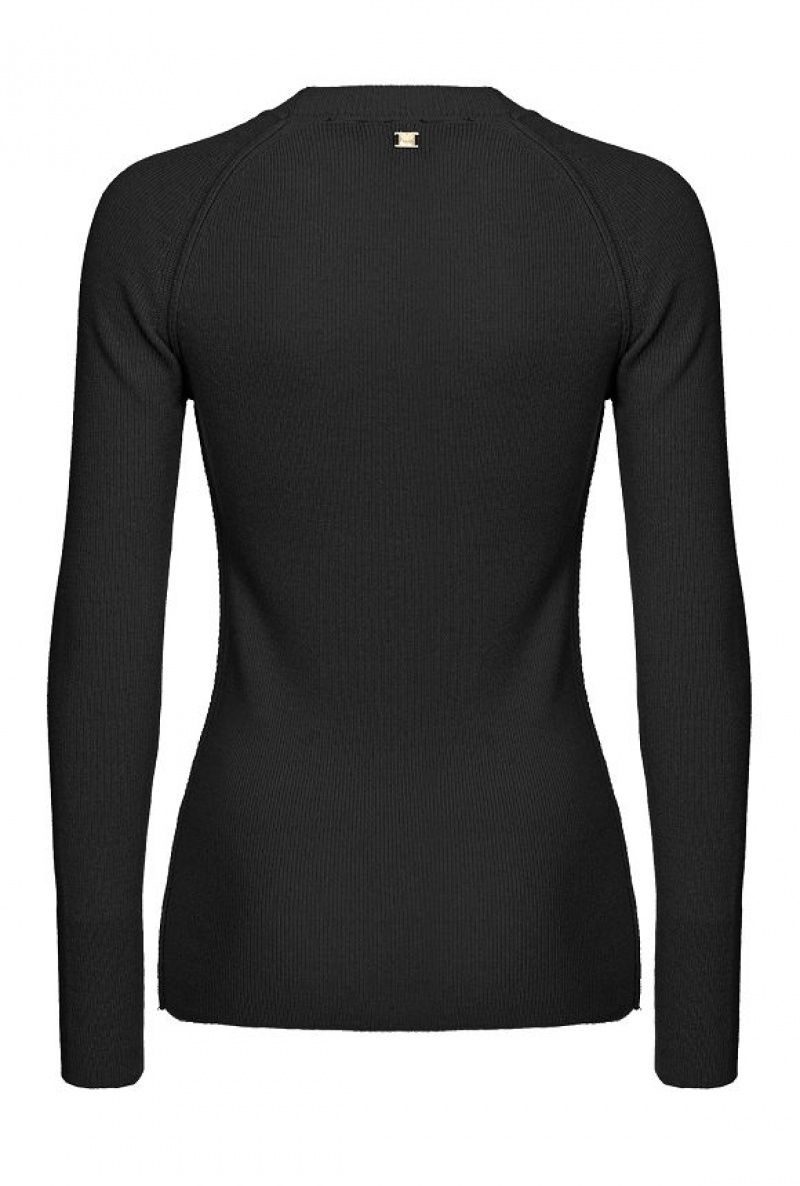 Pinko Long-sleeved Rib-knit Top LIMO BLACK | SN-PKO33434