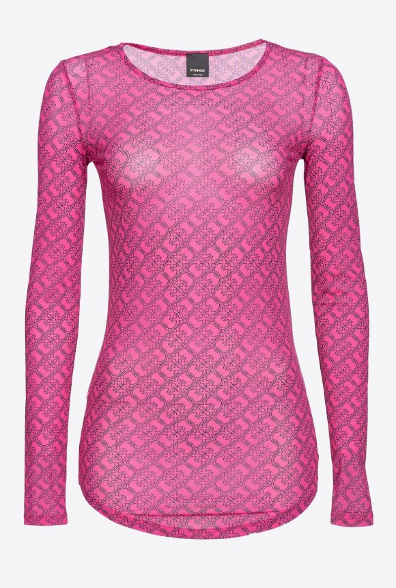 Pinko Long-sleeved Sweater With Logo FUCHSIA/BLACK | SN-PKO33345