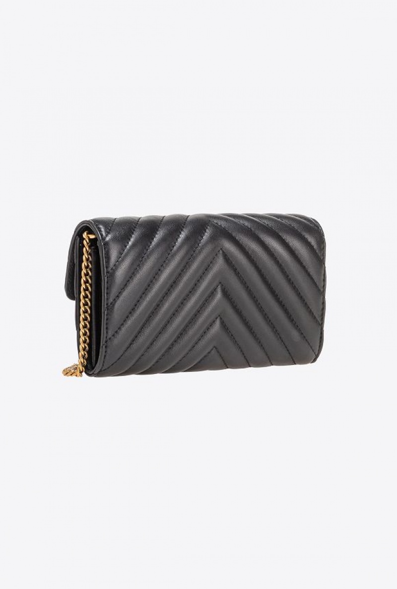 Pinko Love Bag One Wallet Chevron BLACK-ANTIQUE GOLD | SN-PKO34289