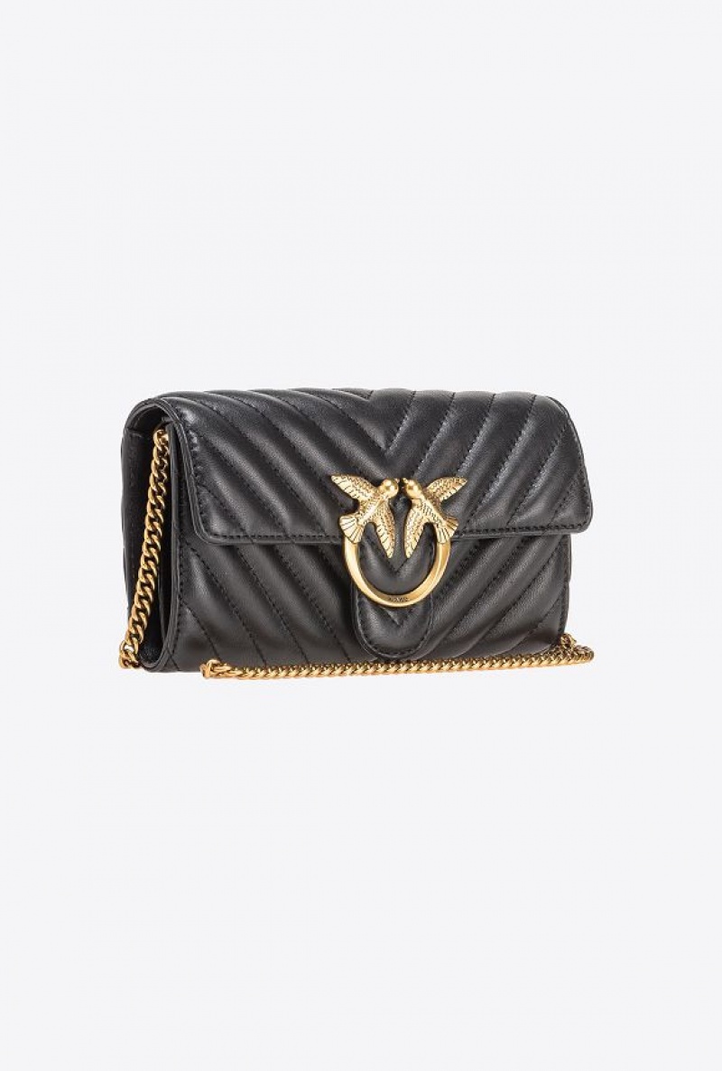 Pinko Love Bag One Wallet Chevron BLACK-ANTIQUE GOLD | SN-PKO34289