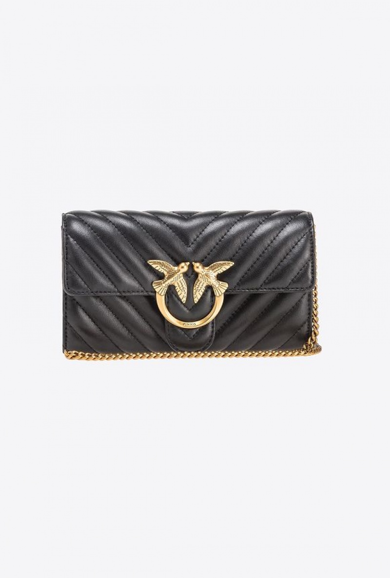 Pinko Love Bag One Wallet Chevron BLACK-ANTIQUE GOLD | SN-PKO34289