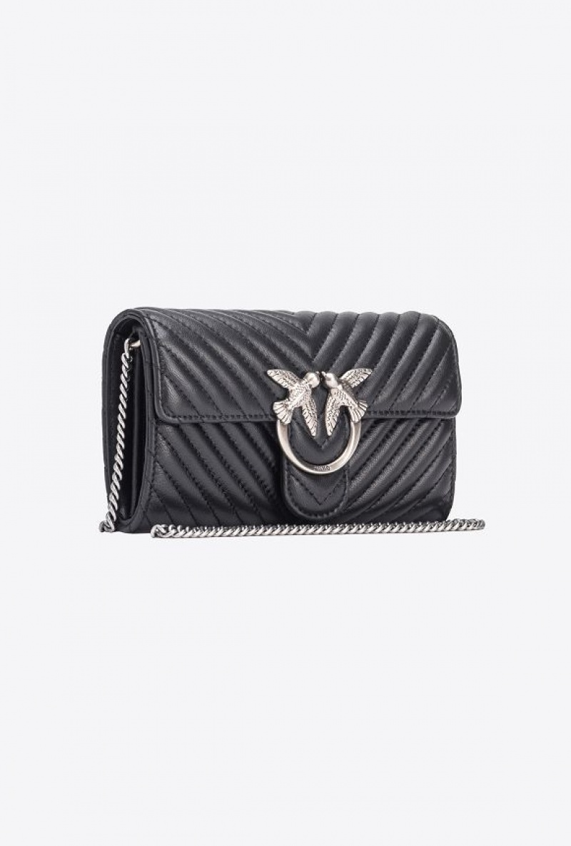 Pinko Love Bag One Wallet Chevron BLACK-OLD SILVER | SN-PKO34261