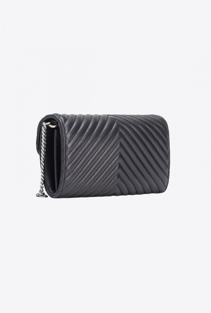 Pinko Love Bag One Wallet Chevron BLACK-OLD SILVER | SN-PKO34310