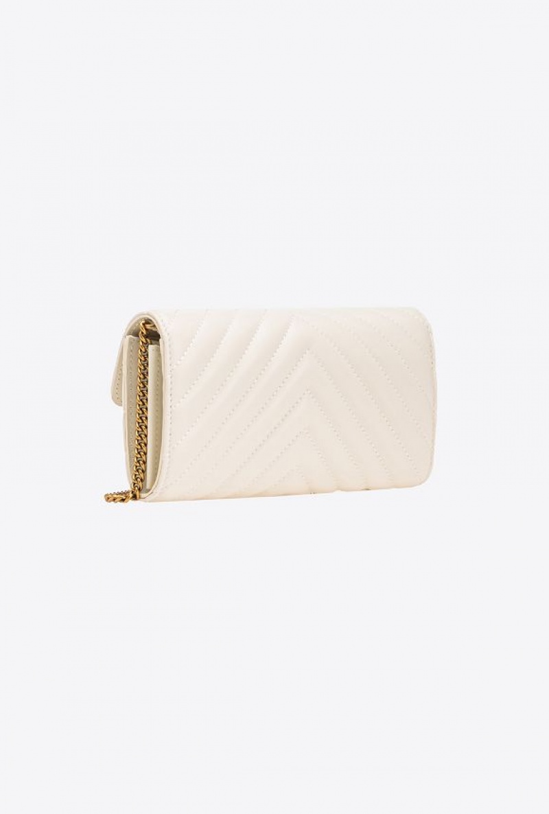 Pinko Love Bag One Wallet Chevron WHITE+WHITE-ANTIQUE GOLD | SN-PKO32451