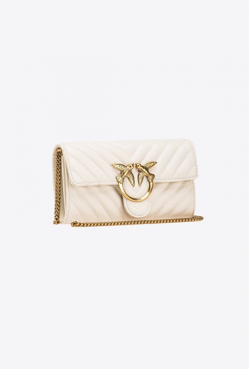 Pinko Love Bag One Wallet Chevron WHITE+WHITE-ANTIQUE GOLD | SN-PKO32451