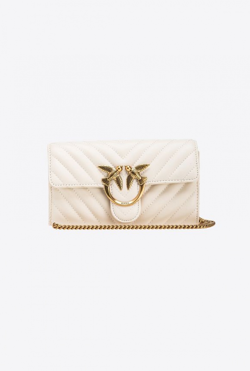 Pinko Love Bag One Wallet Chevron WHITE+WHITE-ANTIQUE GOLD | SN-PKO34290