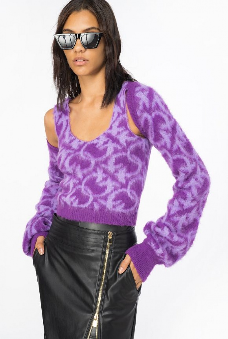 Pinko Love Birds Alpaca-blend Shrug PURPLE/LILAC | SN-PKO33826