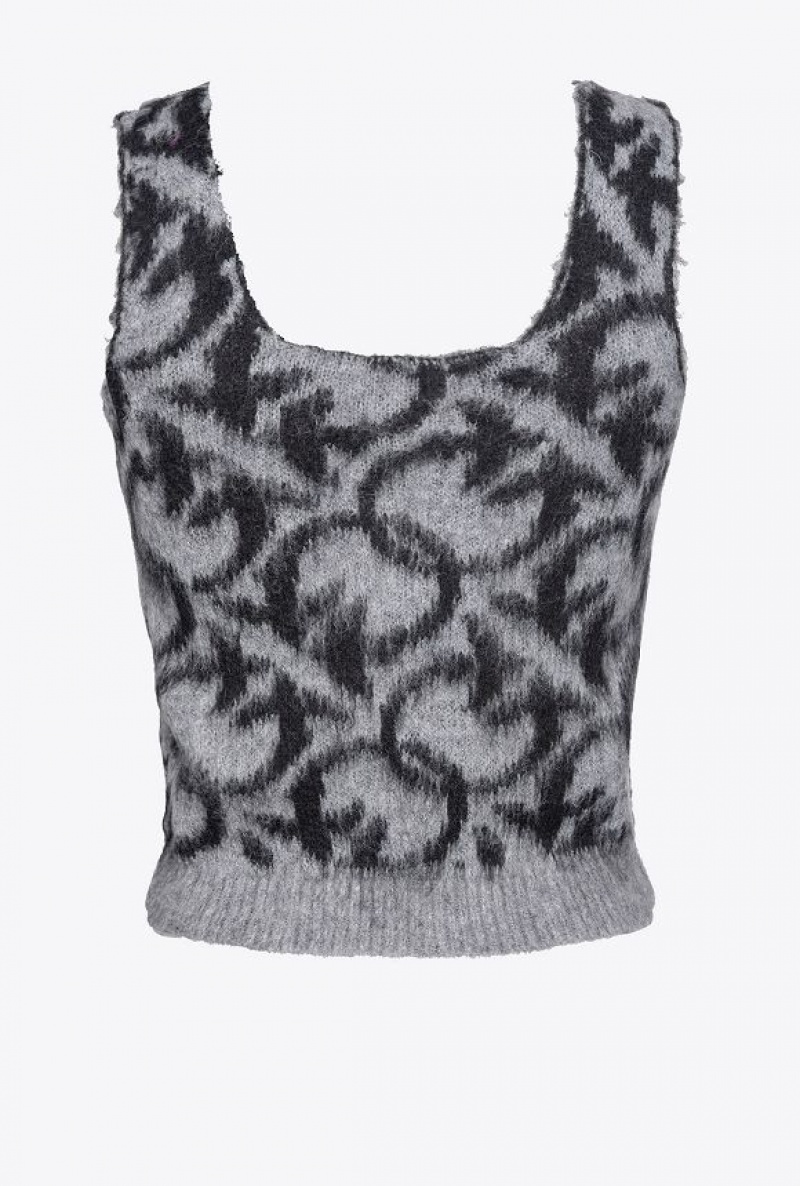 Pinko Love Birds Alpaca-blend Top GREY MELANGE/BLACK | SN-PKO33243