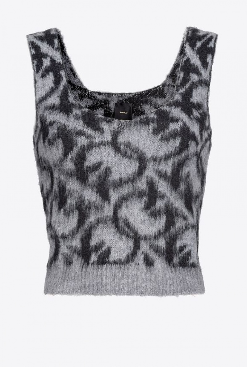 Pinko Love Birds Alpaca-blend Top GREY MELANGE/BLACK | SN-PKO33243