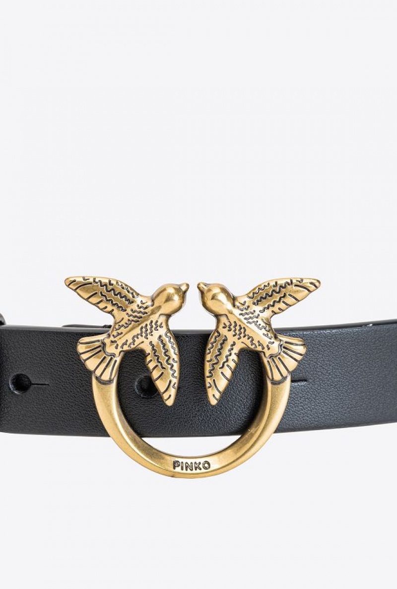 Pinko Love Birds Belt With Large Chain BLACK-ANTIQUE GOLD | SN-PKO34211