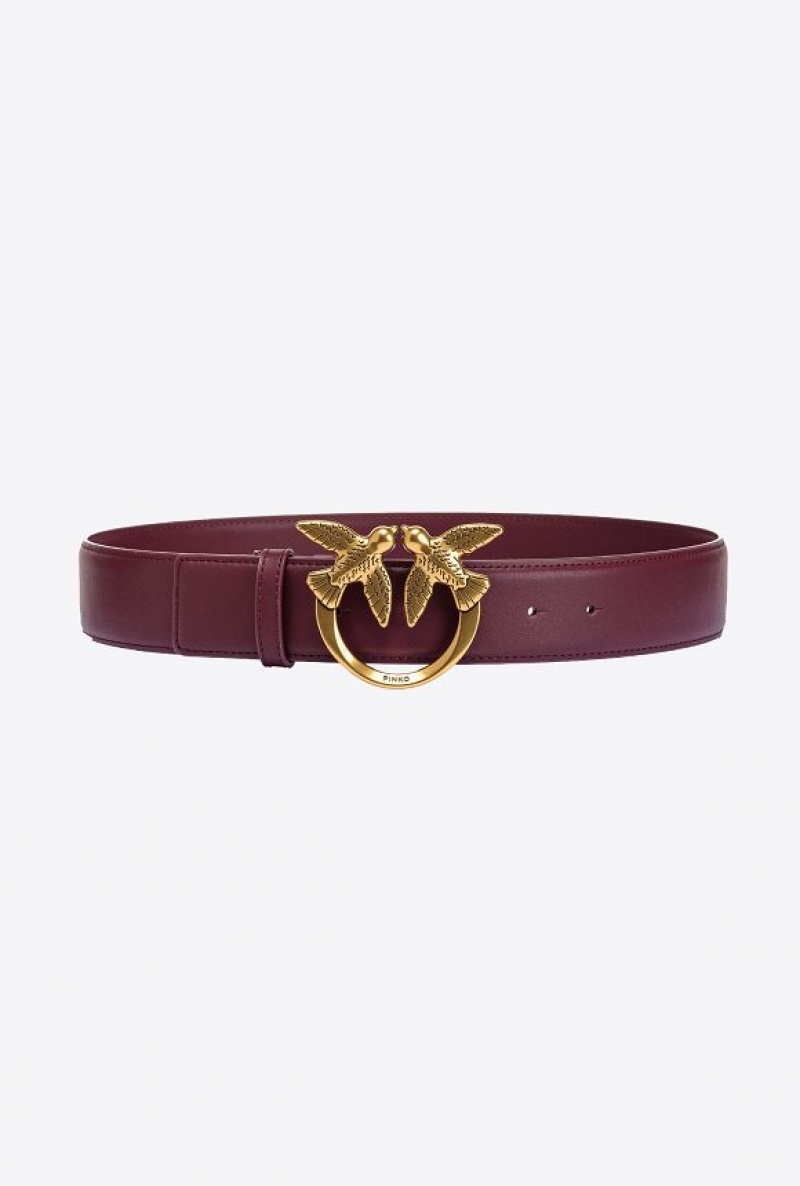 Pinko Love Birds High Leather Belt 4cm INTENSE BERRY-ANTIQUE GOLD | SN-PKO34169