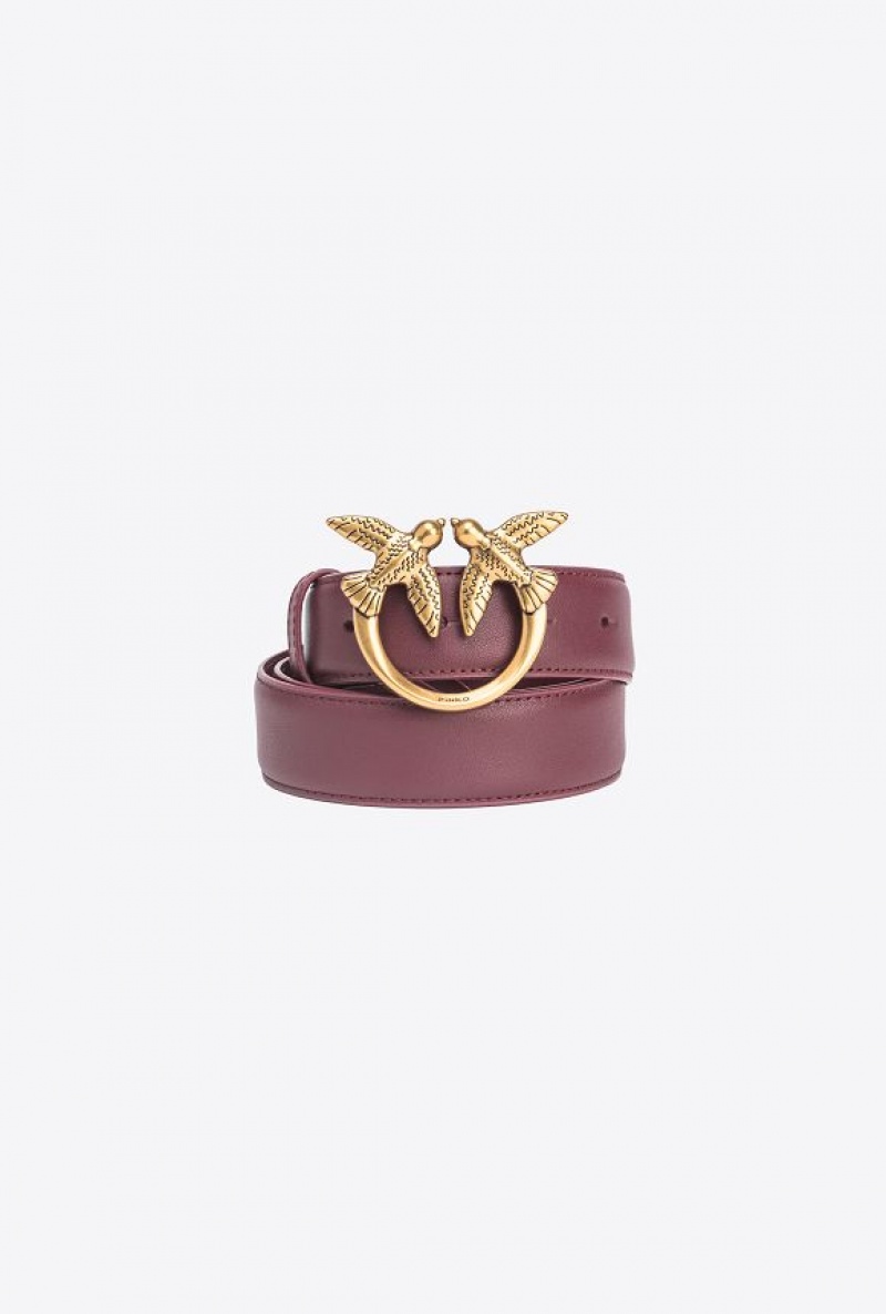 Pinko Love Birds Leather Belt 3cm INTENSE BERRY-ANTIQUE GOLD | SN-PKO34230