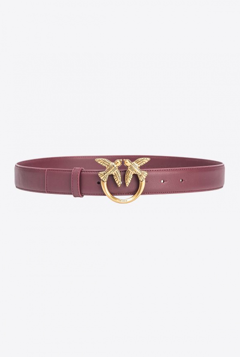 Pinko Love Birds Leather Belt 3cm INTENSE BERRY-ANTIQUE GOLD | SN-PKO34230