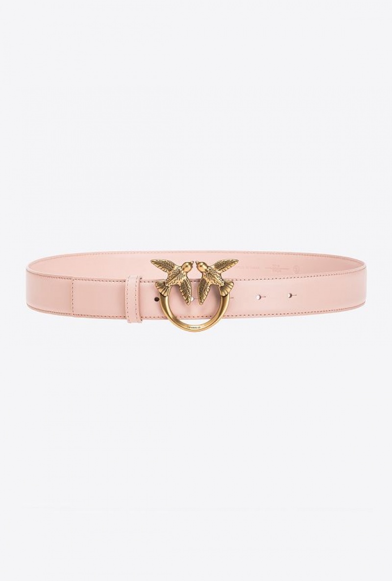 Pinko Love Birds Leather Belt 3cm PINK/DUSTY PINK-ANTIQUE GOLD | SN-PKO34231