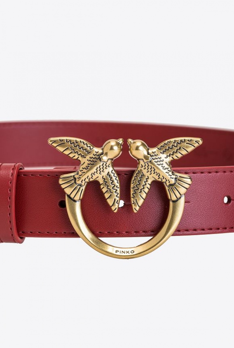 Pinko Love Birds Leather Belt RUBY RED-ANTIQUE GOLD | SN-PKO34233