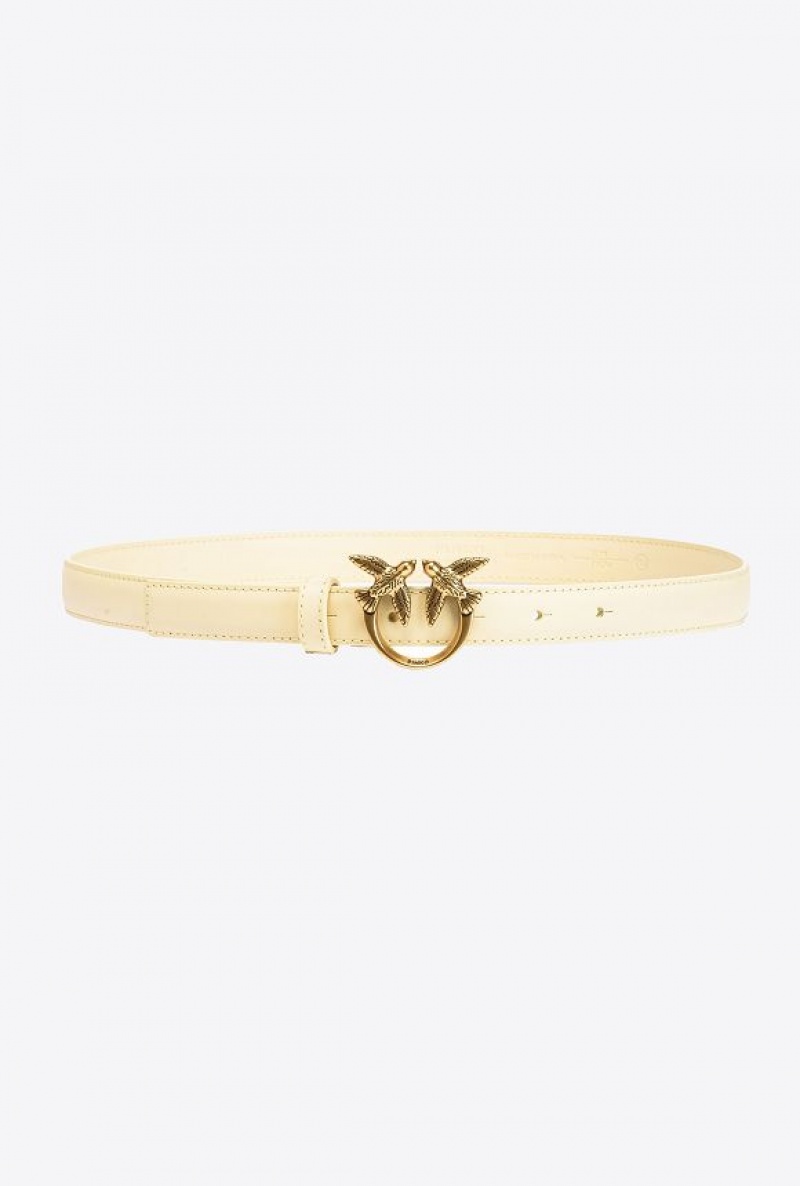 Pinko Love Birds Thin Leather Belt 2cm DOUBLE CREAM-ANTIQUE GOLD | SN-PKO34234