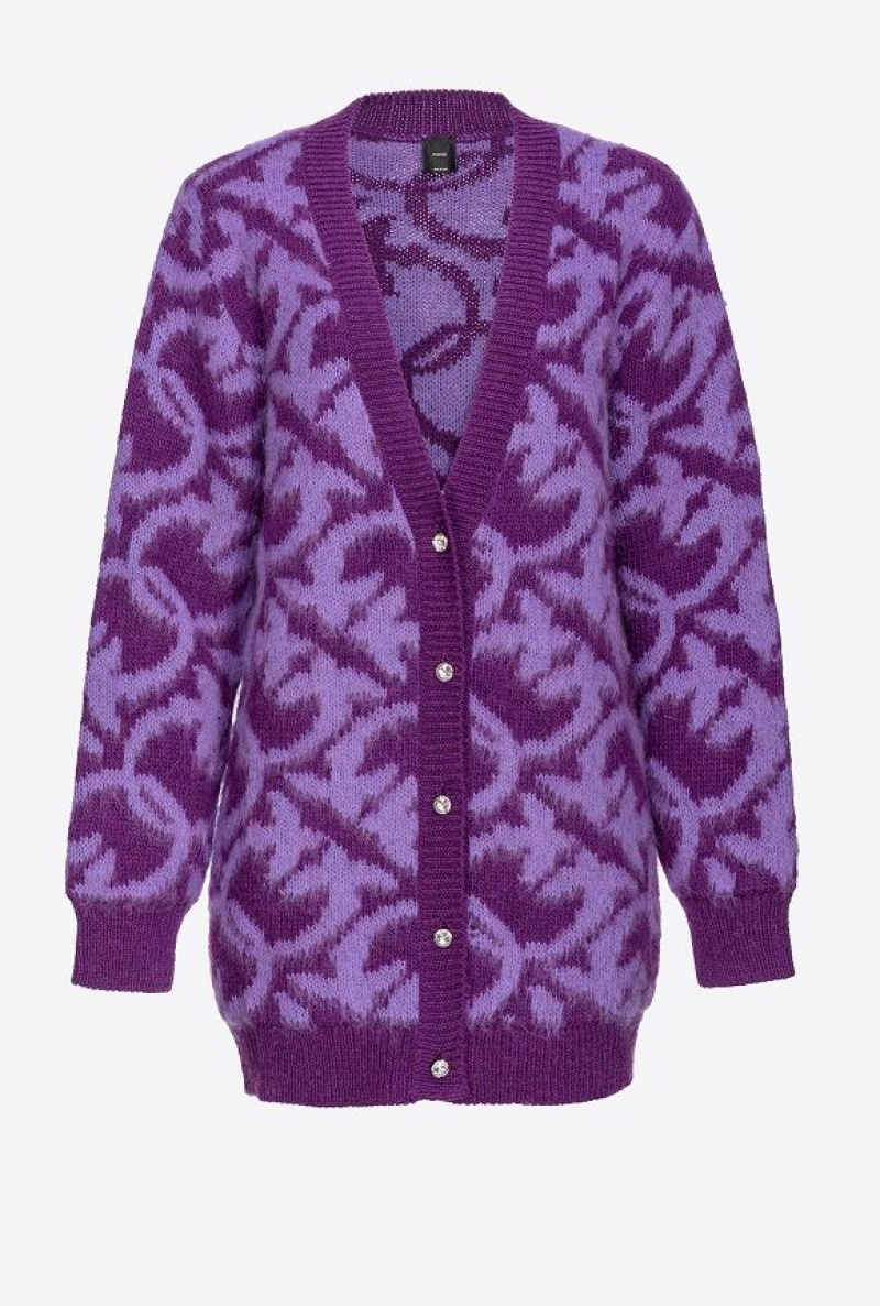 Pinko Love Birds Wool And Alpaca Cardigan PURPLE/LILAC | SN-PKO33489