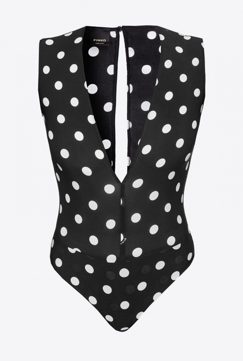 Pinko Low-cut Polka-dot Bodysuit BLACK/WHITE | SN-PKO33322