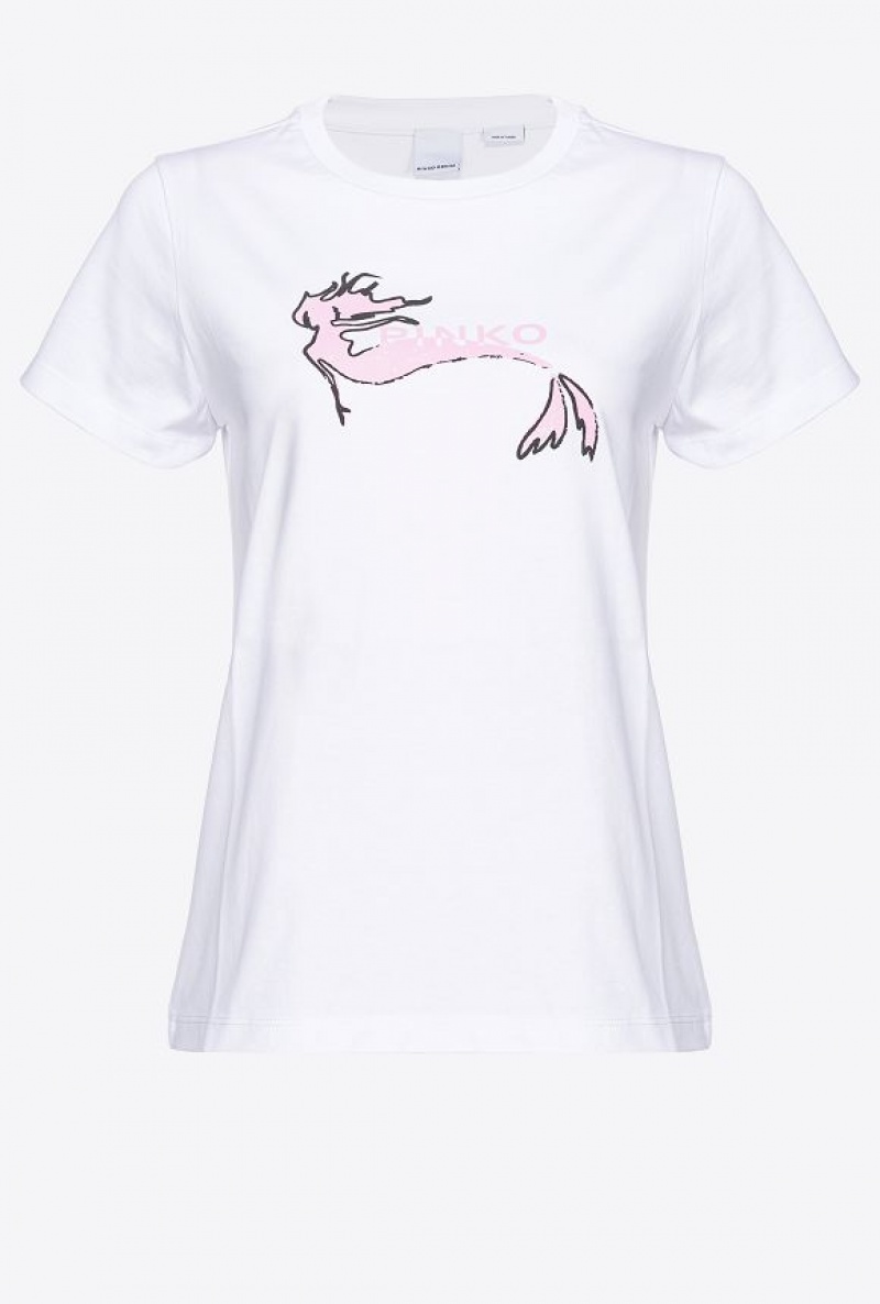 Pinko Mermaid-print T-shirt BRIGHT WHITE | SN-PKO33223