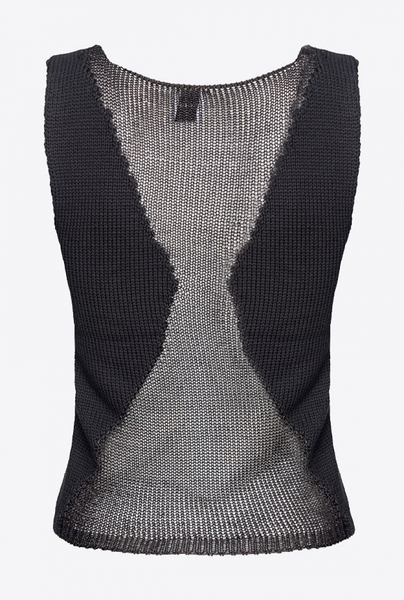 Pinko Mesh Top With Transparent Patch LIMO BLACK | SN-PKO33247