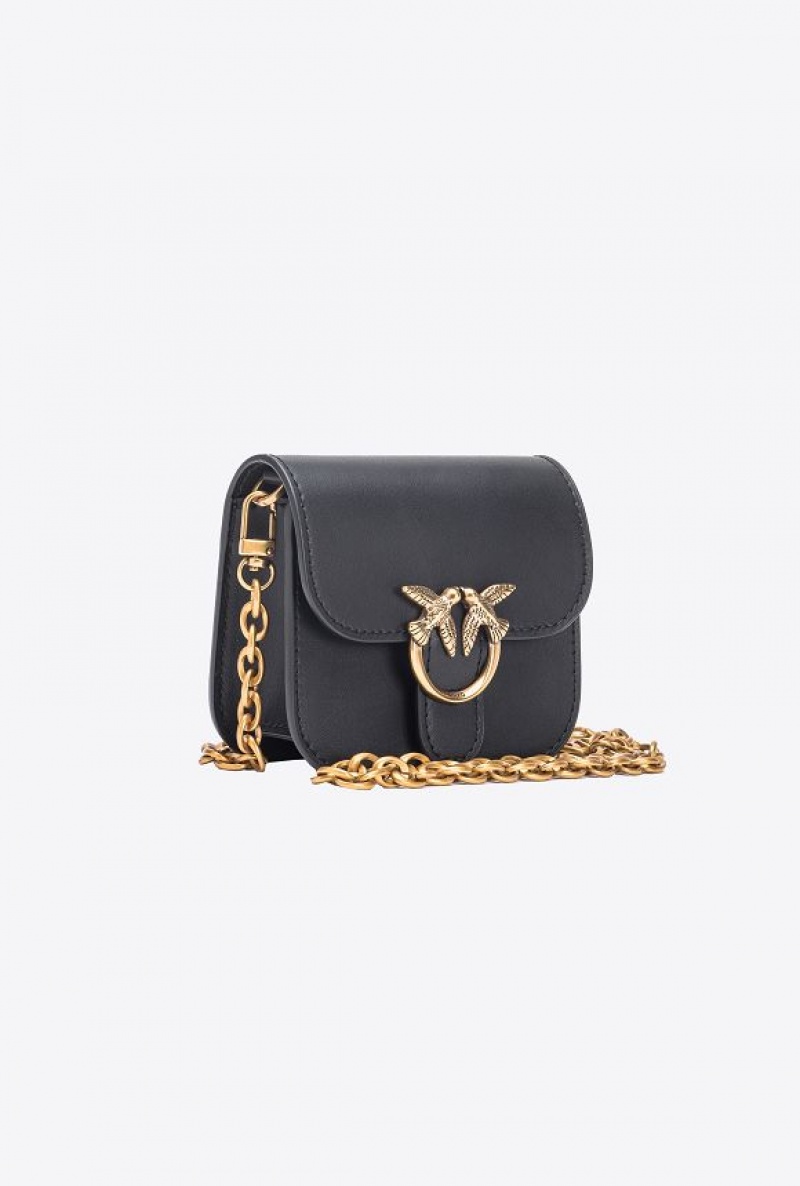 Pinko Micro Love Bag Bell In Leather BLACK-ANTIQUE GOLD | SN-PKO32839