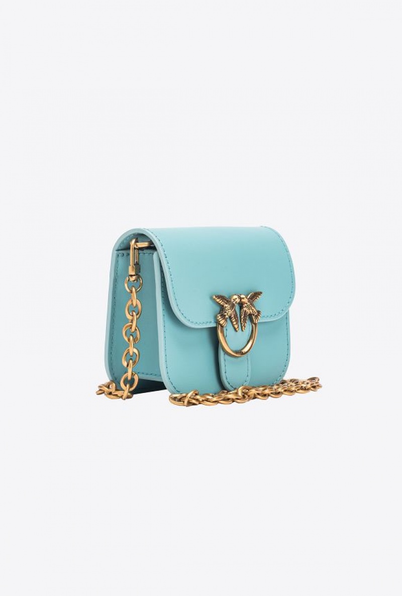 Pinko Micro Love Bag Bell In Leather SEA BLUE-ANTIQUE GOLD | SN-PKO32440