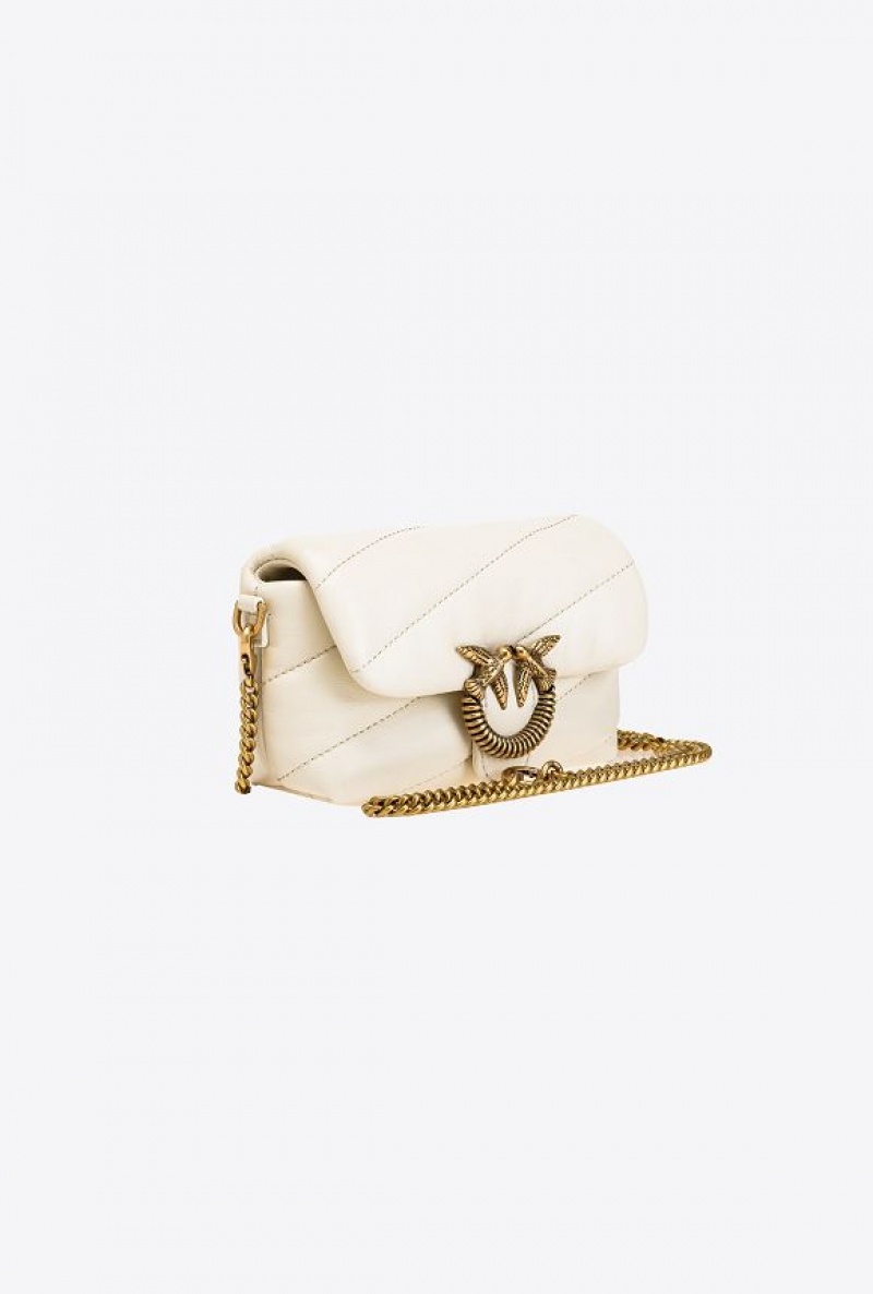 Pinko Micro Love Bag Puff Maxi Quilt Con Twist Buckle WHITE+WHITE-ANTIQUE GOLD | SN-PKO32557