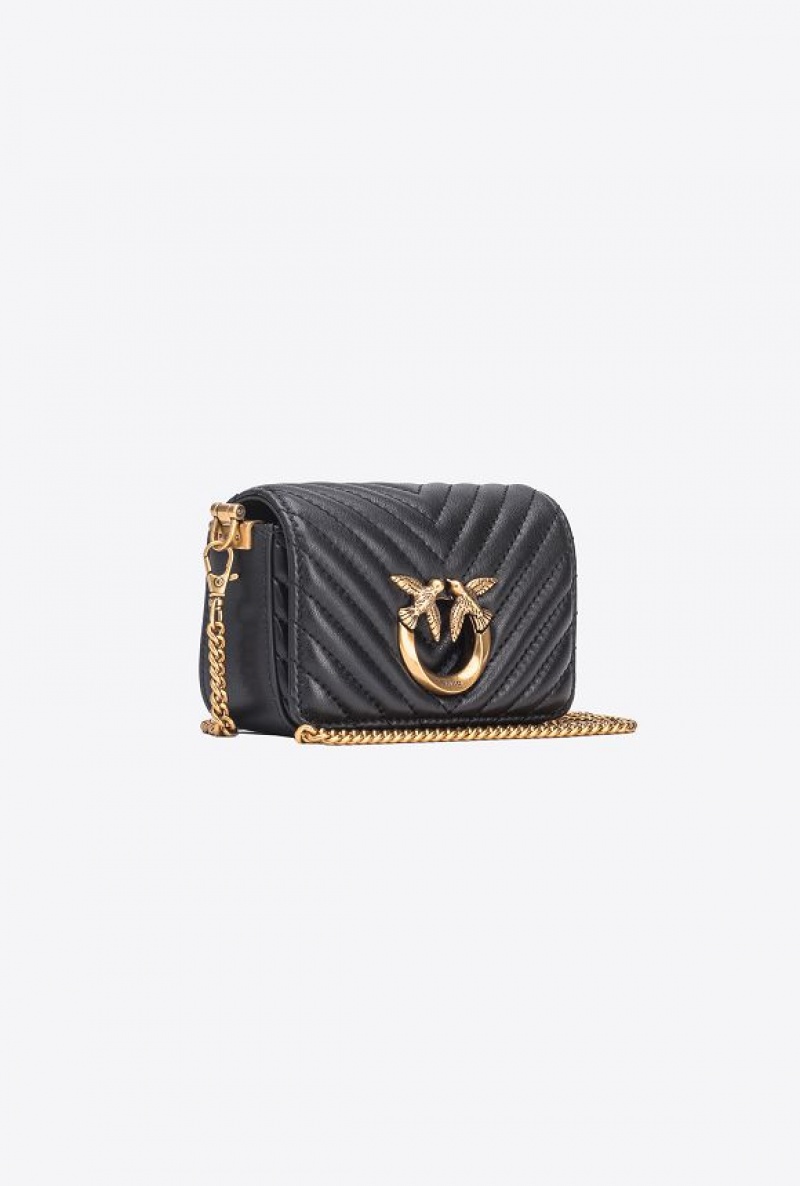 Pinko Micro Love Bag Click Chevron BLACK-ANTIQUE GOLD | SN-PKO32473