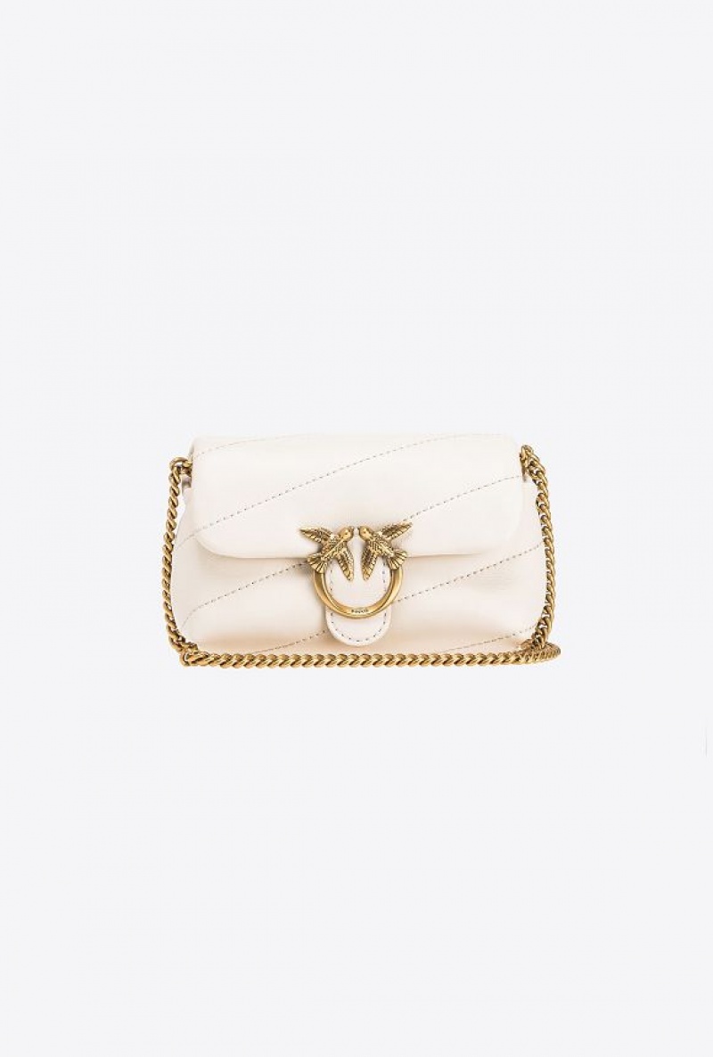 Pinko Micro Love Bag Puff Maxi Quilt WHITE+WHITE-ANTIQUE GOLD | SN-PKO32600