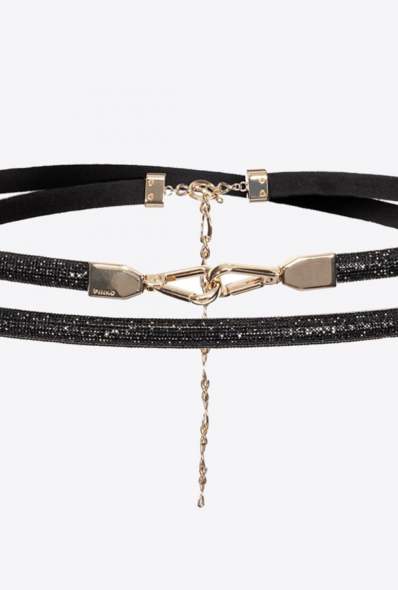 Pinko Micro-rhinestoned Belt LIMO BLACK-SHINY GOLD | SN-PKO34216