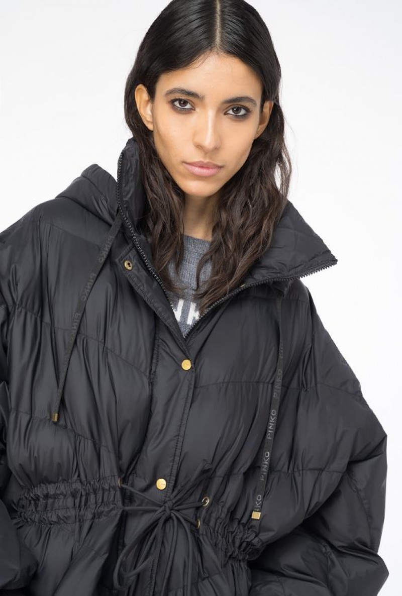 Pinko Midi Technical Canvas Down Jacket LIMO BLACK | SN-PKO33586