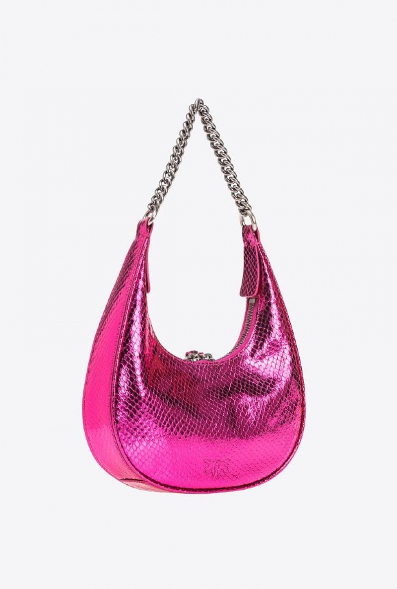 Pinko Mini Brioche Bag Hobo PINKO PINK-OLD SILVER | SN-PKO32598