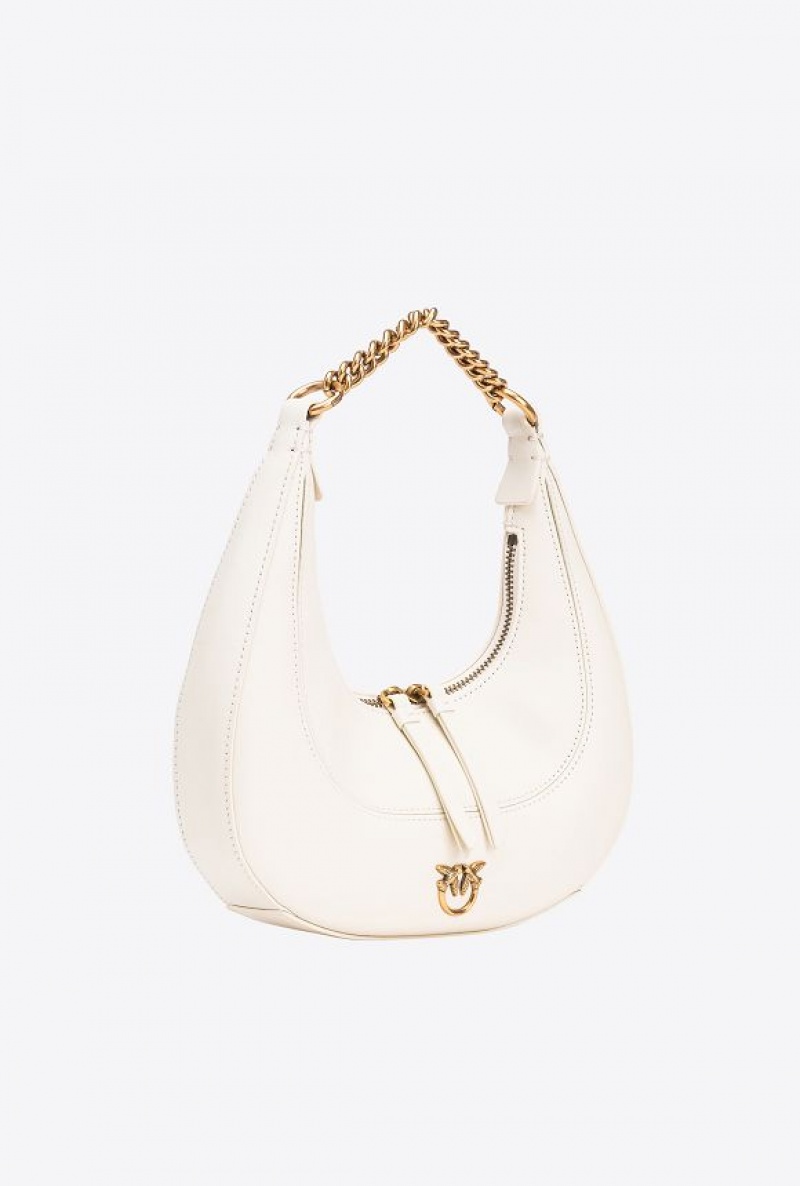 Pinko Mini Brioche Bag Hobo WHITE+WHITE-ANTIQUE GOLD | SN-PKO32580