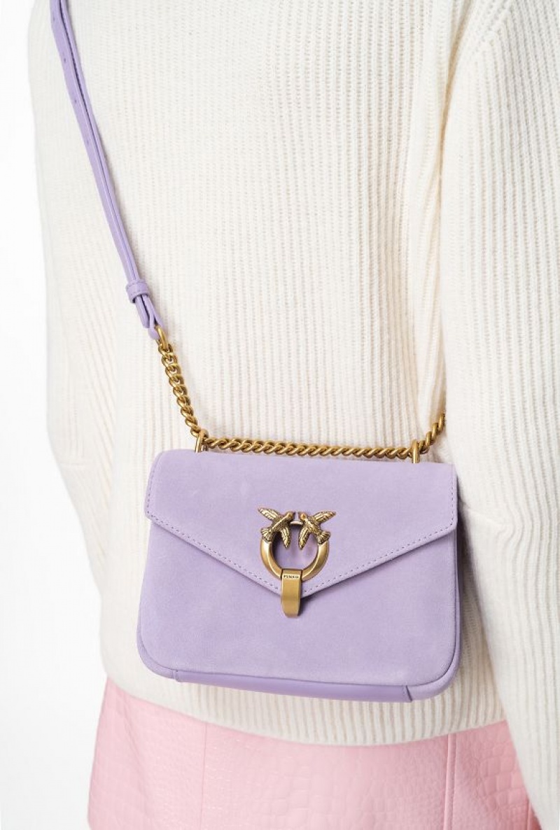 Pinko Mini Cupido Bag Messenger In Suede PURPLE TULIP-ANTIQUE GOLD | SN-PKO32447