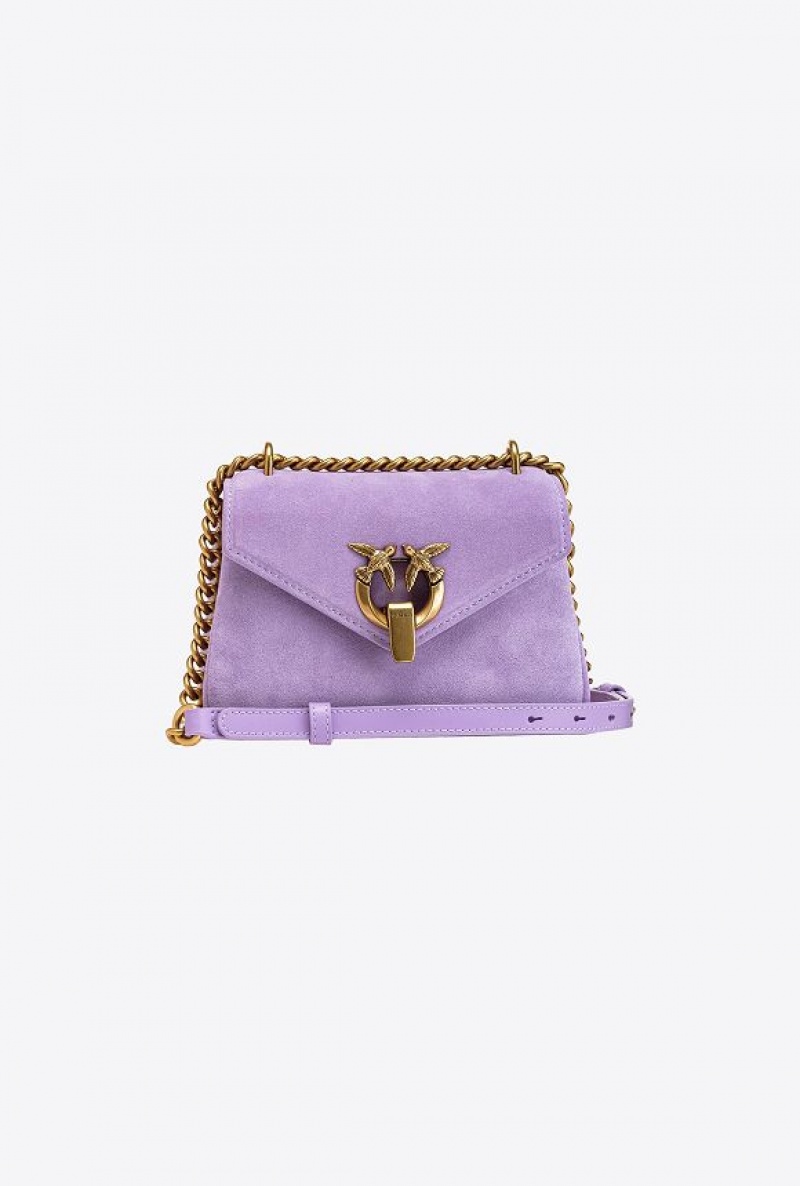 Pinko Mini Cupido Bag Messenger In Suede PURPLE TULIP-ANTIQUE GOLD | SN-PKO32447