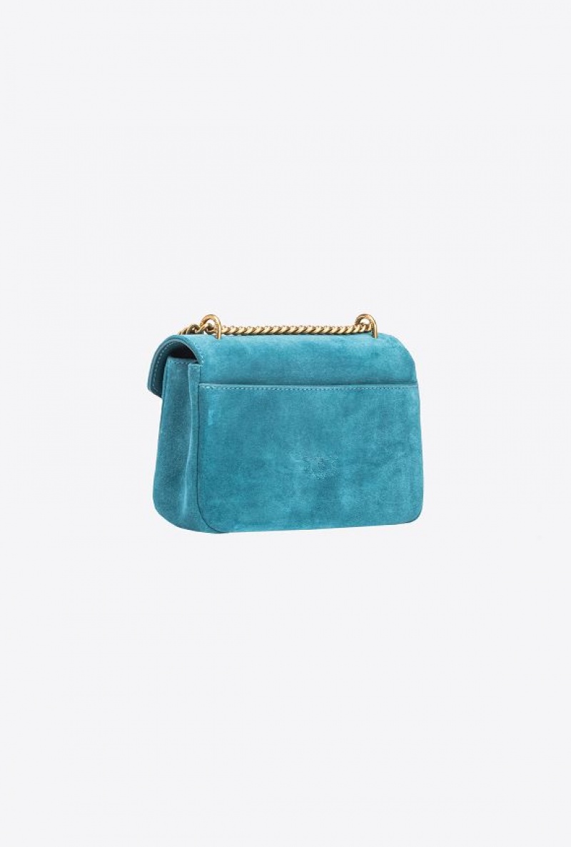 Pinko Mini Cupido Bag Messenger In Suede PACIFIC BLUE-ANTIQUE GOLD | SN-PKO32581