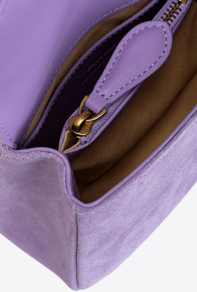 Pinko Mini Cupido Bag Messenger In Suede PURPLE TULIP-ANTIQUE GOLD | SN-PKO32639