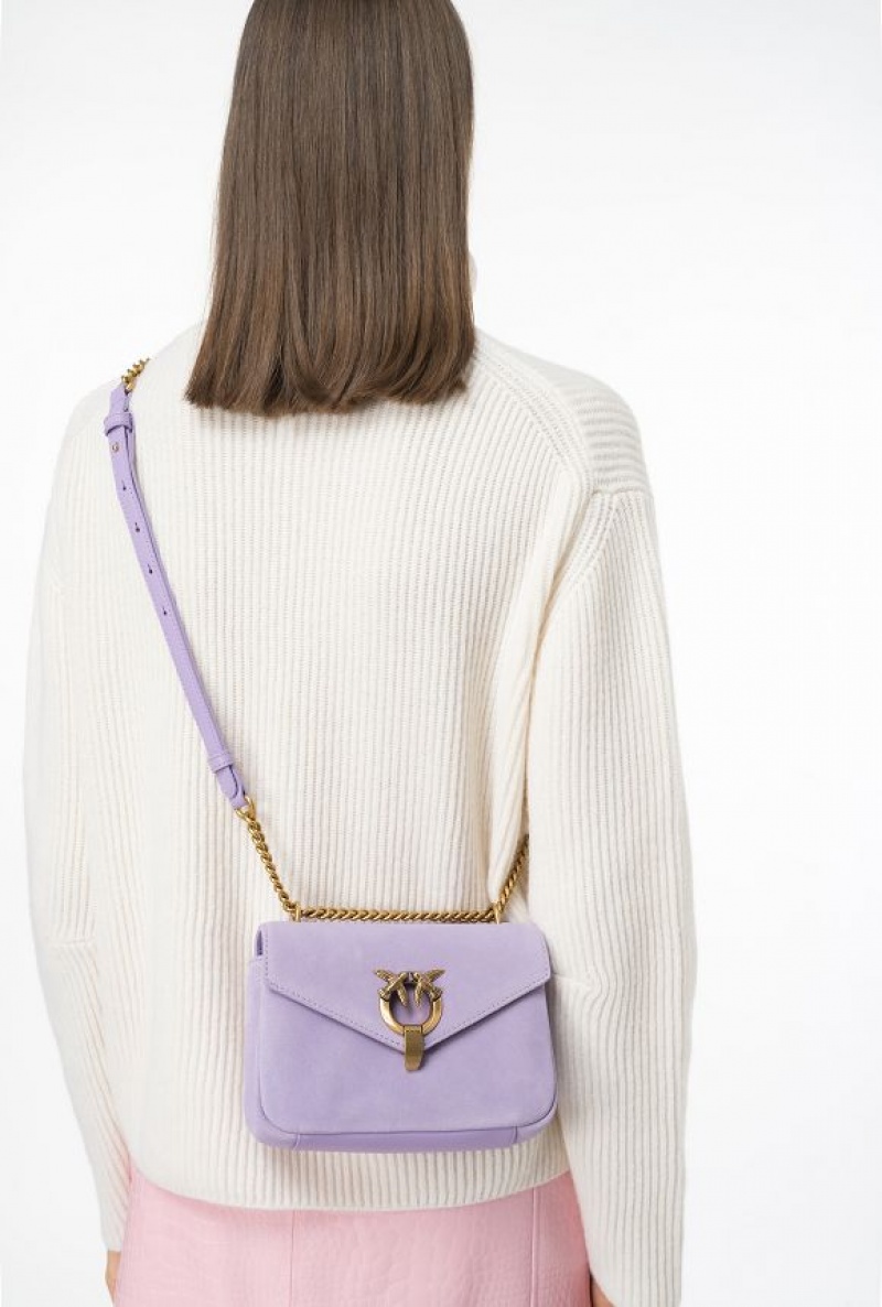 Pinko Mini Cupido Bag Messenger In Suede PURPLE TULIP-ANTIQUE GOLD | SN-PKO32639