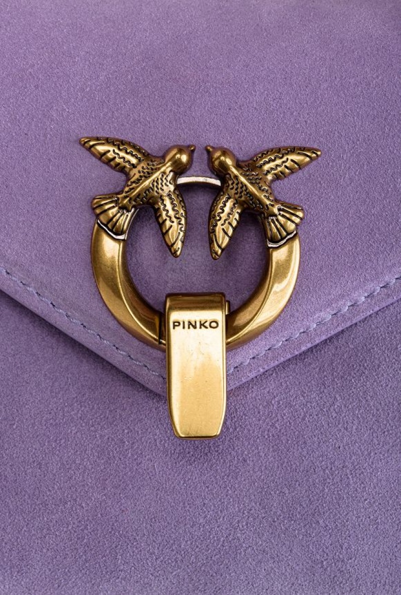 Pinko Mini Cupido Bag Messenger In Suede PURPLE TULIP-ANTIQUE GOLD | SN-PKO32750