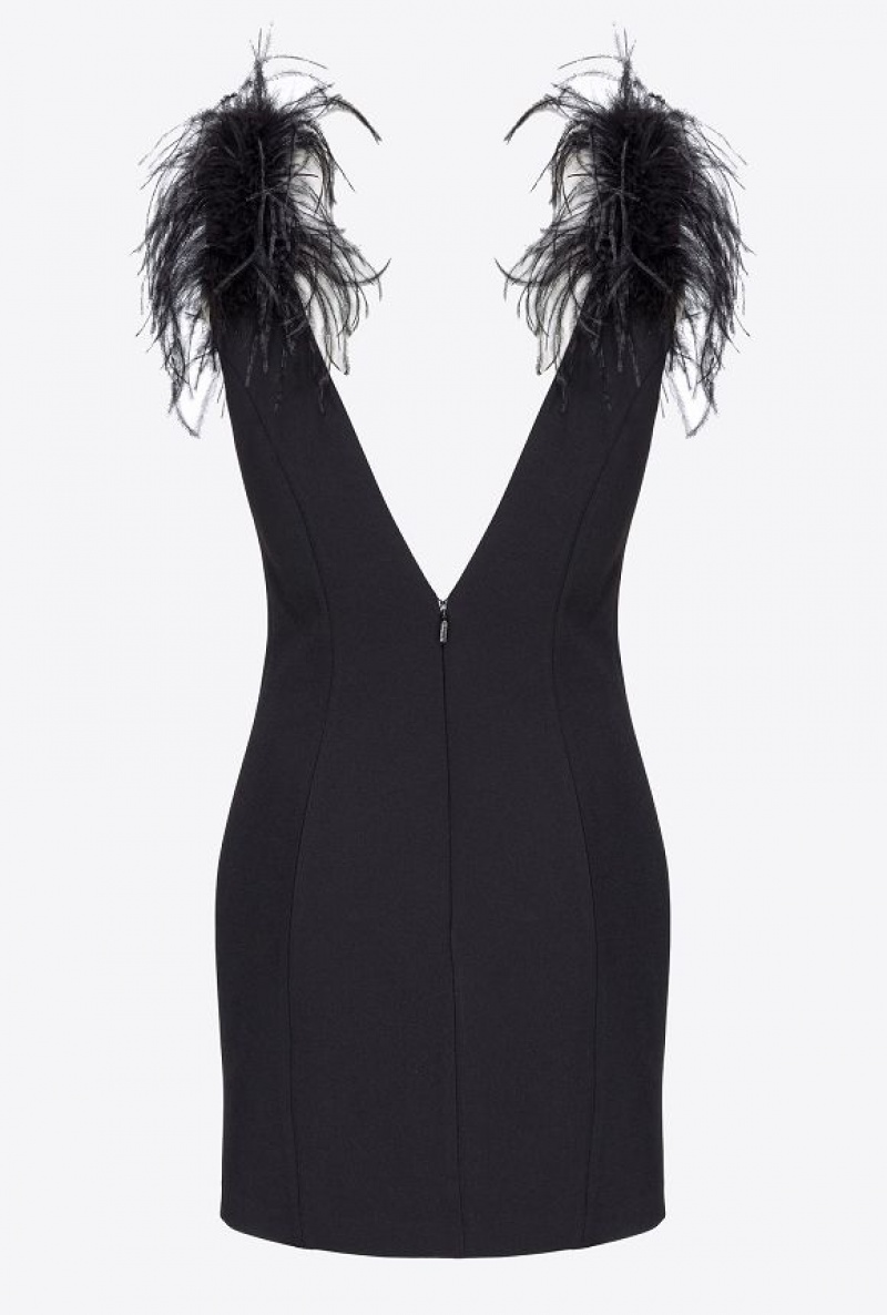 Pinko Mini Dress With Feathers LIMO BLACK | SN-PKO32984