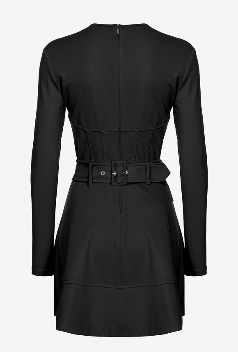 Pinko Mini Dress With Piercing Belt LIMO BLACK | SN-PKO33118