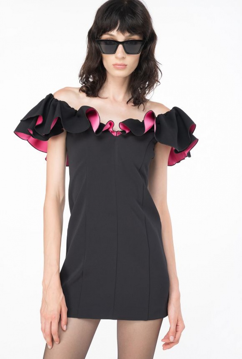 Pinko Mini Dress With Two-tone Ruching BLACK/PINK | SN-PKO33112