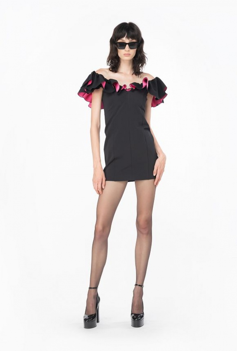 Pinko Mini Dress With Two-tone Ruching BLACK/PINK | SN-PKO33112