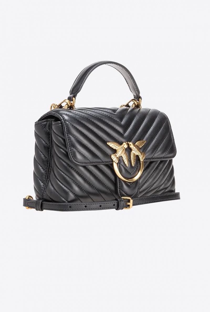 Pinko Mini Lady Love Bag Puff Chevron BLACK-ANTIQUE GOLD | SN-PKO32626